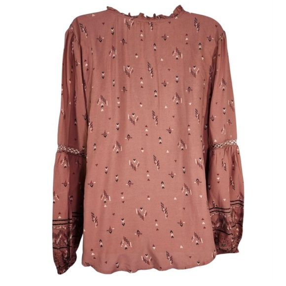 Maurices Mauve Aztec Patterned Ballon Sleeve Blouse (Size: Medium) - Picture 3 of 16